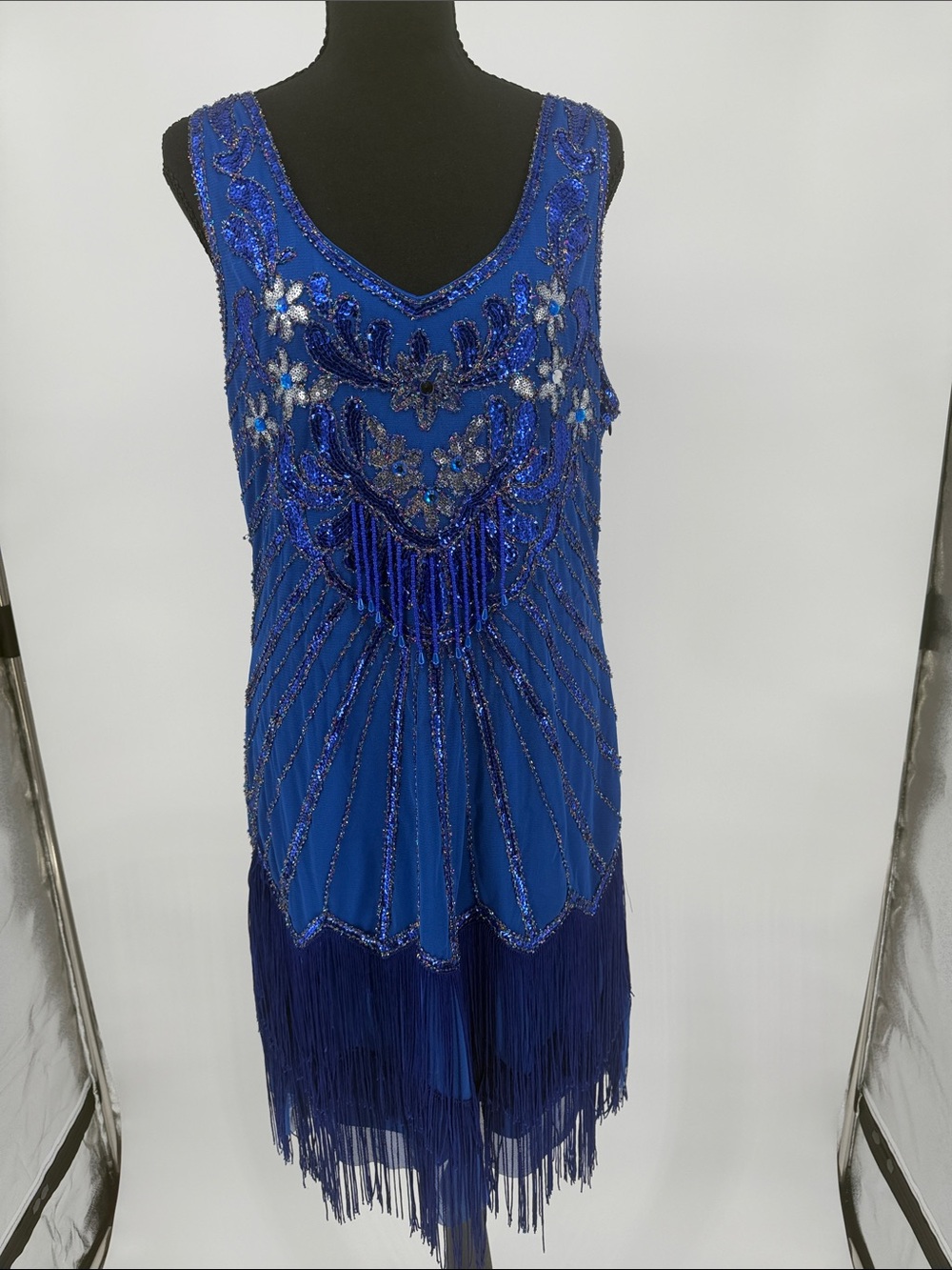 Babeyond XL Vibrant Royal Blue Beaded Fringe Flapper‎ Dress